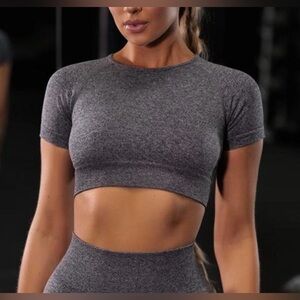 Bo&Tee Seamless Grey Marl Crop Top